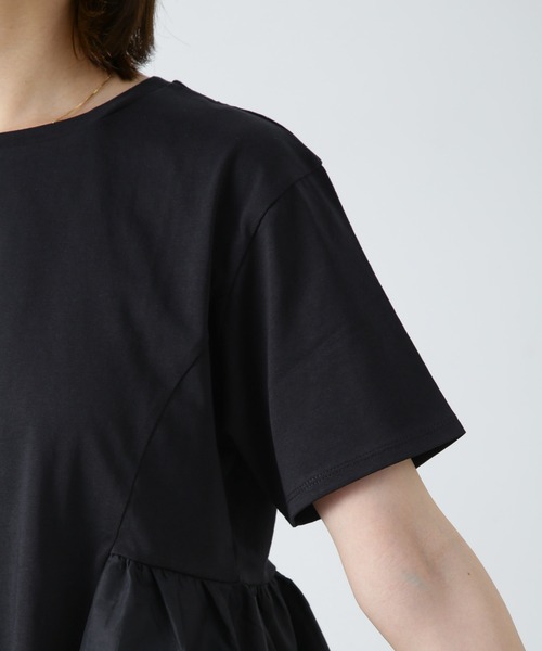 NANO universe（ナノユニバース）の「布帛コンビギャザーカットトップス（Tシャツ/カットソー・レディース・ホワイト/ブルーグレー/ブラック・FREE）」の8枚目の写真