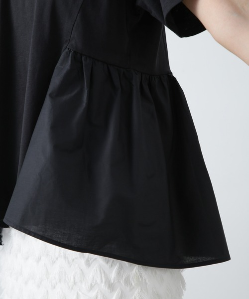 NANO universe（ナノユニバース）の「布帛コンビギャザーカットトップス（Tシャツ/カットソー・レディース・ホワイト/ブルーグレー/ブラック・FREE）」の9枚目の写真