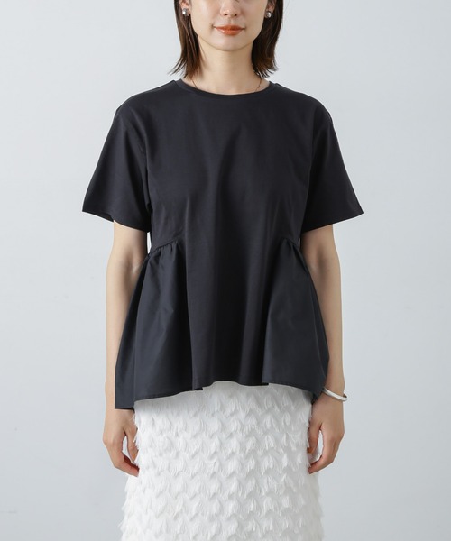 NANO universe（ナノユニバース）の「布帛コンビギャザーカットトップス（Tシャツ/カットソー・レディース・ホワイト/ブルーグレー/ブラック・FREE）」の4枚目の写真