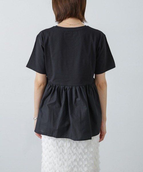 NANO universe（ナノユニバース）の「布帛コンビギャザーカットトップス（Tシャツ/カットソー・レディース・ホワイト/ブルーグレー/ブラック・FREE）」の6枚目の写真