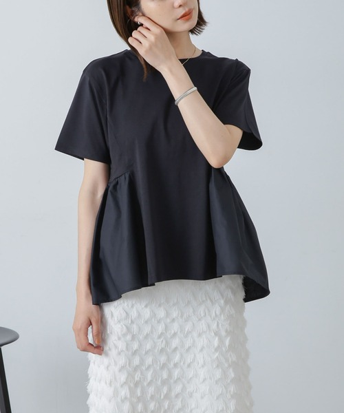 NANO universe（ナノユニバース）の「布帛コンビギャザーカットトップス（Tシャツ/カットソー・レディース・ホワイト/ブルーグレー/ブラック・FREE）」の11枚目の写真