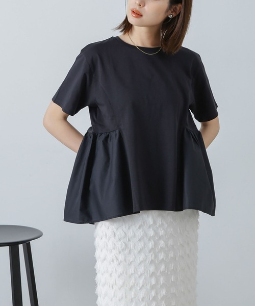 NANO universe（ナノユニバース）の「布帛コンビギャザーカットトップス（Tシャツ/カットソー・レディース・ホワイト/ブルーグレー/ブラック・FREE）」の12枚目の写真