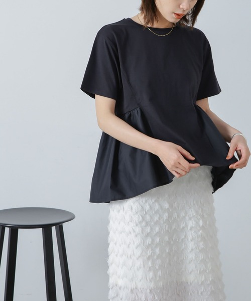 NANO universe（ナノユニバース）の「布帛コンビギャザーカットトップス（Tシャツ/カットソー・レディース・ホワイト/ブルーグレー/ブラック・FREE）」の13枚目の写真