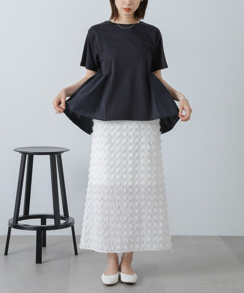 NANO universe（ナノユニバース）の「布帛コンビギャザーカットトップス（Tシャツ/カットソー・レディース・ホワイト/ブルーグレー/ブラック・FREE）」の14枚目の写真