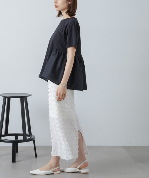 NANO universe（ナノユニバース）の「布帛コンビギャザーカットトップス（Tシャツ/カットソー・レディース・ホワイト/ブルーグレー/ブラック・FREE）」の16枚目の写真