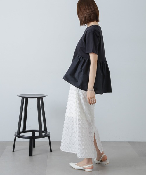 NANO universe（ナノユニバース）の「布帛コンビギャザーカットトップス（Tシャツ/カットソー・レディース・ホワイト/ブルーグレー/ブラック・FREE）」の17枚目の写真