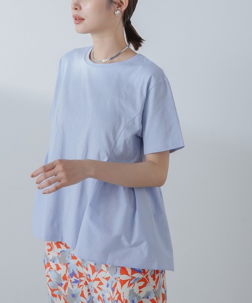 NANO universe（ナノユニバース）の「布帛コンビギャザーカットトップス（Tシャツ/カットソー・レディース・ホワイト/ブルーグレー/ブラック・FREE）」の19枚目の写真