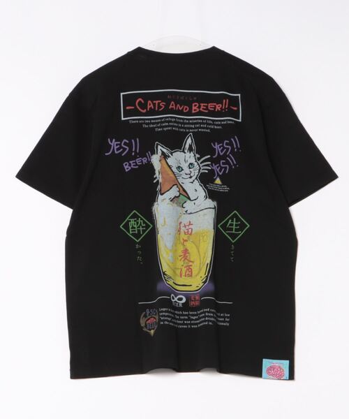 go slow caravan（ゴースローキャラバン）の「猫と麦酒TEE～無限麦酒～（Tシャツ/カットソー・メンズ・ブラック/ホワイト・X-LARGE/LARGE/MEDIUM/SMALL）」の4枚目の写真