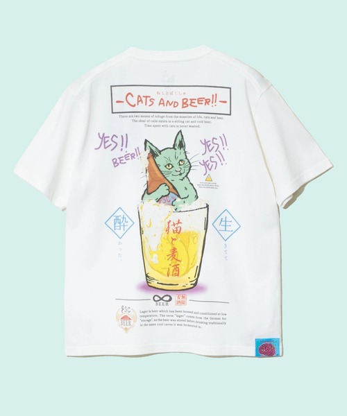 go slow caravan（ゴースローキャラバン）の「猫と麦酒TEE～無限麦酒～（Tシャツ/カットソー・メンズ・ブラック/ホワイト・X-LARGE/LARGE/MEDIUM/SMALL）」の2枚目の写真