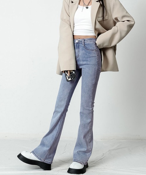 Miniministore（ミニミニストア）の「フレアデニムパンツ ストレッチパンツ韓国（デニムパンツ・レディース・ブラック/サックスブルー/チャコールグレー・L/S/XL/M/XXL）」の5枚目の写真