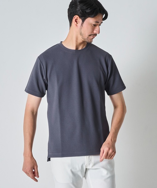 TETE HOMME（テットオム）の「ジャガードストレッチクルーネックTシャツ（Tシャツ/カットソー・メンズ・ブラック/グリーン/ホワイト/チャコールグレー・MEDIUM/LARGE/X-LARGE）」の2枚目の写真