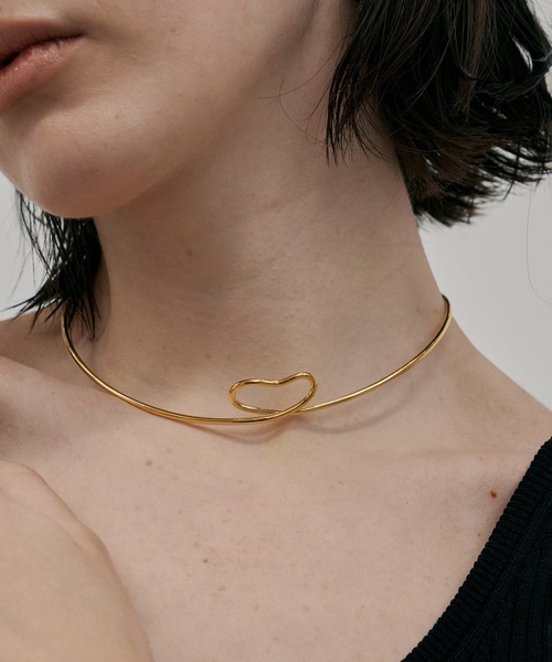 【Hei】emo label necklace★送料・関税込★2色 DX1378 Two-Tone Stainless Steel Choker Necklace｜シルバー