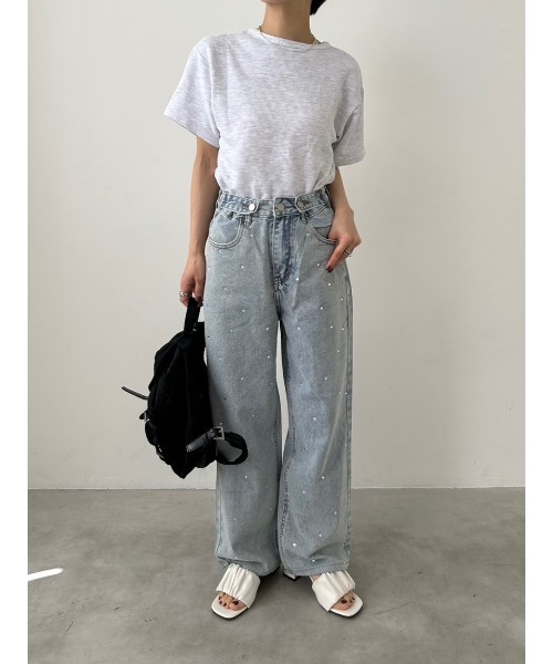 【ウエストサイズ調整可能】ワイドデニムパンツ セール】【WEB限定】【TINY低身長さん向け】ハイウエストKNEE