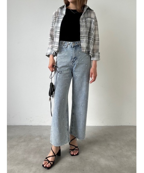 DAIS-Y（デイジー）の「【低身長サイズ有】Original size ウエスト調整可　ストーンデザインワイドデニムパンツ（デニムパンツ・レディース・ブルー系その他・S/M）」の7枚目の写真