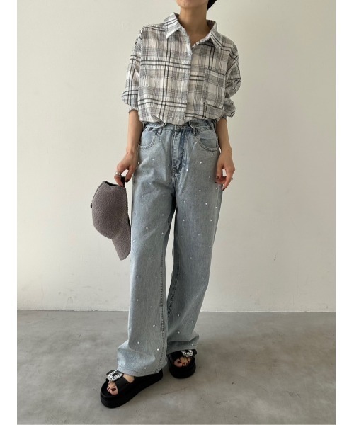 DAIS-Y（デイジー）の「【低身長サイズ有】Original size ウエスト調整可　ストーンデザインワイドデニムパンツ（デニムパンツ・レディース・ブルー系その他・S/M）」の12枚目の写真