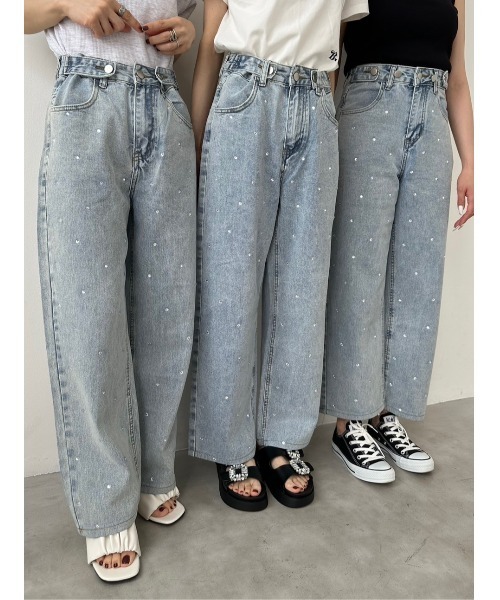 DAIS-Y（デイジー）の「【低身長サイズ有】Original size ウエスト調整可　ストーンデザインワイドデニムパンツ（デニムパンツ・レディース・ブルー系その他・S/M）」の13枚目の写真