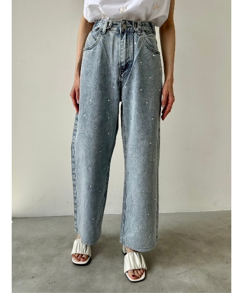 【ウエストサイズ調整可能】ワイドデニムパンツ サイズ展開あり】ウエストサイズ調整可能ワイドデニム