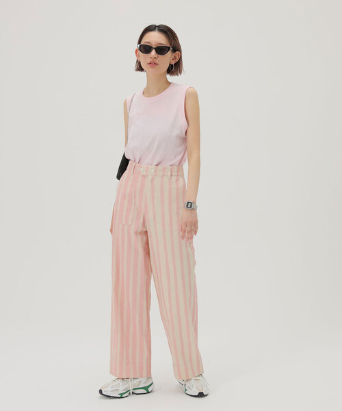 SLOBE citron.（スローブシトロン）の「SLOBE citron.ストライプコンビパンツ（カーゴパンツ・レディース・ピンク・38/36）」の9枚目の写真