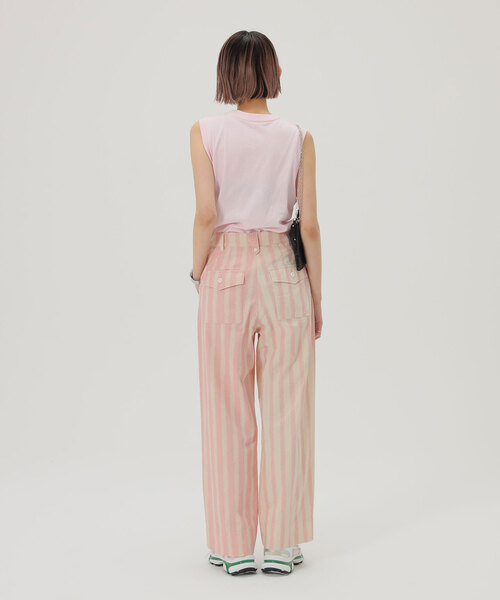 SLOBE citron.（スローブシトロン）の「SLOBE citron.ストライプコンビパンツ（カーゴパンツ・レディース・ピンク・38/36）」の6枚目の写真