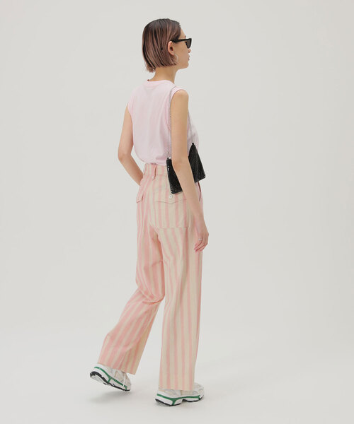 SLOBE citron.（スローブシトロン）の「SLOBE citron.ストライプコンビパンツ（カーゴパンツ・レディース・ピンク・38/36）」の5枚目の写真