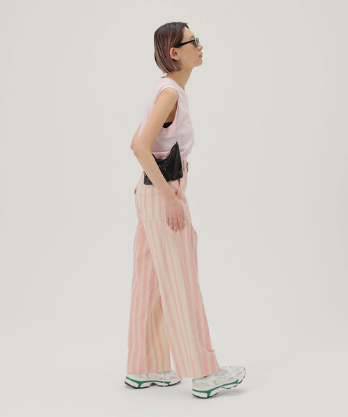 SLOBE citron.（スローブシトロン）の「SLOBE citron.ストライプコンビパンツ（カーゴパンツ・レディース・ピンク・38/36）」の4枚目の写真