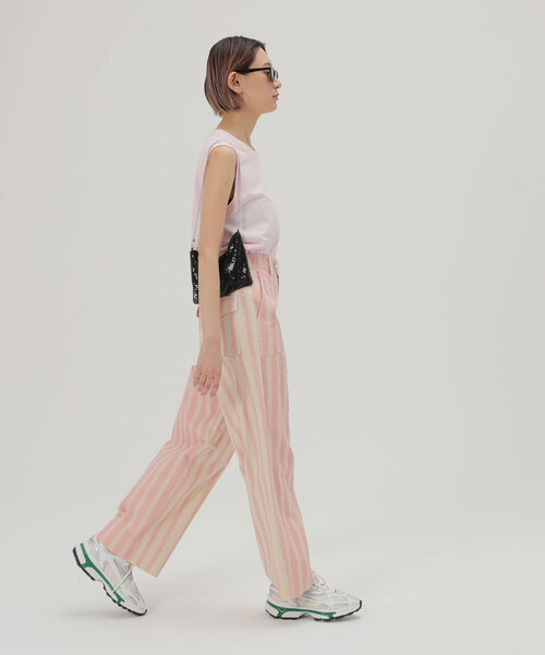 SLOBE citron.（スローブシトロン）の「SLOBE citron.ストライプコンビパンツ（カーゴパンツ・レディース・ピンク・38/36）」の3枚目の写真