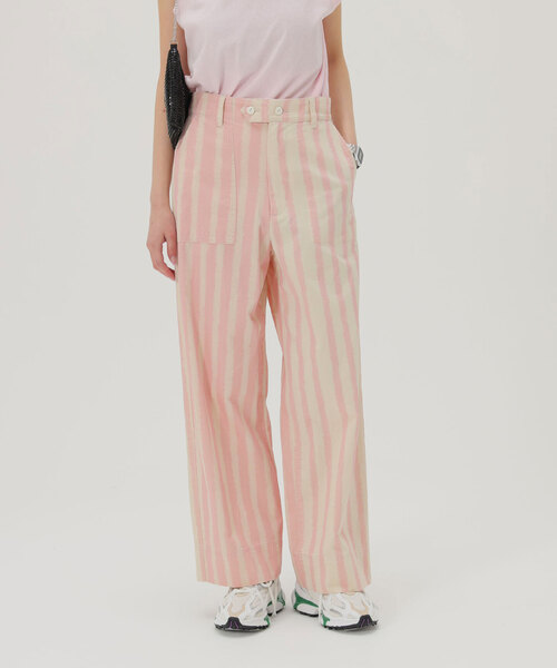 SLOBE citron.（スローブシトロン）の「SLOBE citron.ストライプコンビパンツ（カーゴパンツ・レディース・ピンク・38/36）」の2枚目の写真