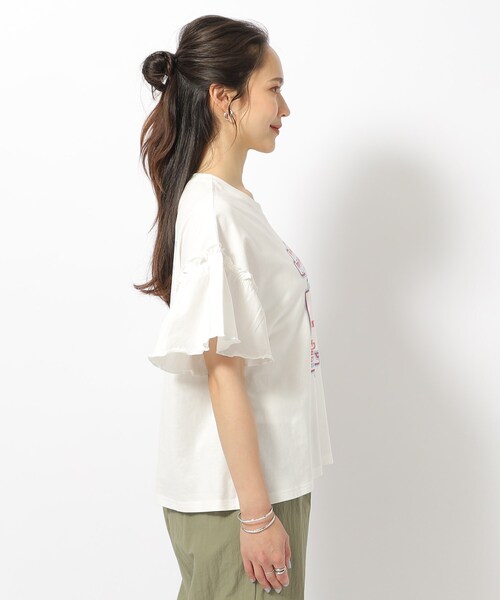 Cutie Blonde(キューティーブロンド)の「◆【綿100%】フリルスリーブ プリントTシャツ(Tシャツ/カットソー・レディース・チャコールグレー/ホワイト系/ピンク・04/03/02)」の10枚目の写真