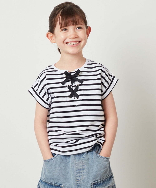 a.v.v（アーヴェヴェ）の「[100-130]フロントレースUPTシャツ（Tシャツ/カットソー・キッズ・ブラック/ダークインディゴブルー/アイボリー・130/110/120/100）」の3枚目の写真