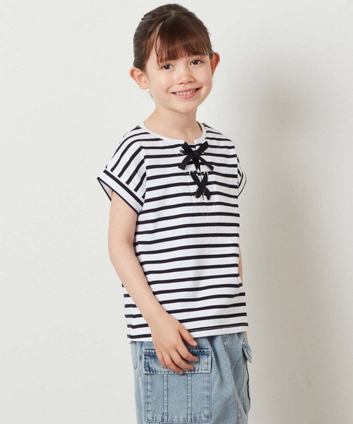 a.v.v（アーヴェヴェ）の「[100-130]フロントレースUPTシャツ（Tシャツ/カットソー・キッズ・ブラック/ダークインディゴブルー/アイボリー・130/110/120/100）」の18枚目の写真