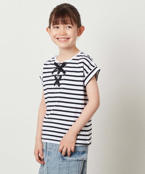 a.v.v（アーヴェヴェ）の「[100-130]フロントレースUPTシャツ（Tシャツ/カットソー・キッズ・ブラック/ダークインディゴブルー/アイボリー・130/110/120/100）」の16枚目の写真
