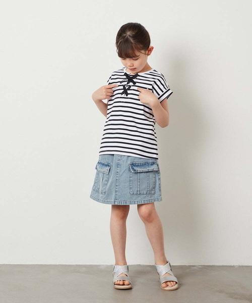 a.v.v（アーヴェヴェ）の「[100-130]フロントレースUPTシャツ（Tシャツ/カットソー・キッズ・ブラック/ダークインディゴブルー/アイボリー・130/110/120/100）」の13枚目の写真