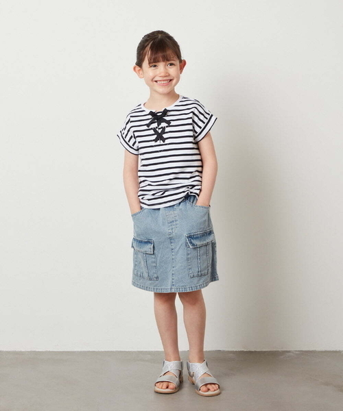 a.v.v（アーヴェヴェ）の「[100-130]フロントレースUPTシャツ（Tシャツ/カットソー・キッズ・ブラック/ダークインディゴブルー/アイボリー・130/110/120/100）」の12枚目の写真