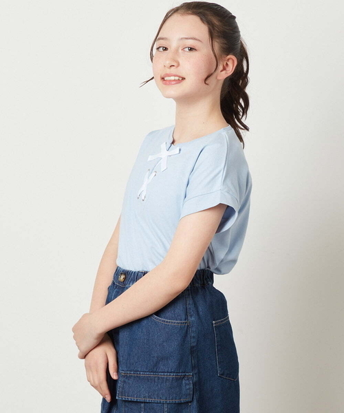 a.v.v（アーヴェヴェ）の「[100-130]フロントレースUPTシャツ（Tシャツ/カットソー・キッズ・ブラック/ダークインディゴブルー/アイボリー・130/110/120/100）」の7枚目の写真