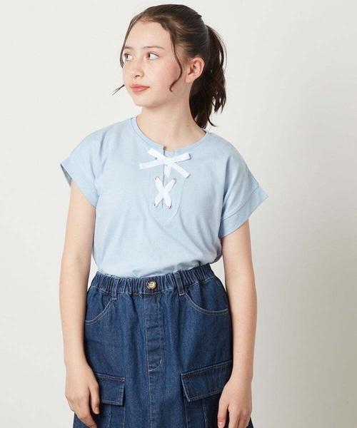a.v.v（アーヴェヴェ）の「[100-130]フロントレースUPTシャツ（Tシャツ/カットソー・キッズ・ブラック/ダークインディゴブルー/アイボリー・130/110/120/100）」の6枚目の写真