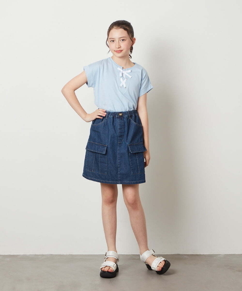 a.v.v（アーヴェヴェ）の「[100-130]フロントレースUPTシャツ（Tシャツ/カットソー・キッズ・ブラック/ダークインディゴブルー/アイボリー・130/110/120/100）」の5枚目の写真