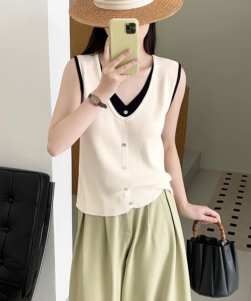 OSYAREVO（オシャレボ）の「レイヤード風 ベスト トップス（ベスト・レディース・ホワイト/ブラック・ONESIZE）」の20枚目の写真