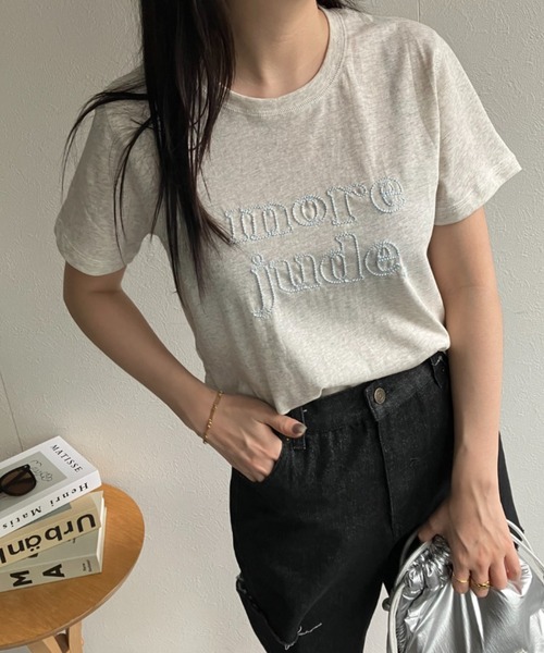 sakishimatokyo(サキシマトーキョー)の「ステッチ刺繍ロゴTシャツ/カットソー/半袖(Tシャツ/カットソー・レディース・ベージュ/オフホワイト/グレー・FREE)」の4枚目の写真