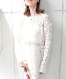 styiro（スタイロ）の「クロシェ透かし編み春ニットプルオーバー（ニット/セーター）」