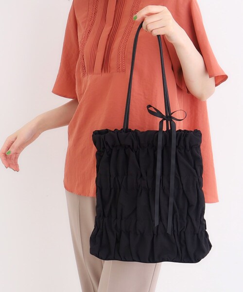 grove（グローブ）の「◆【A4】ギャザーロープリボン付きトート（トートバッグ・レディース・ライトベージュ/ブラック/ライトグレー・00）」の2枚目の写真