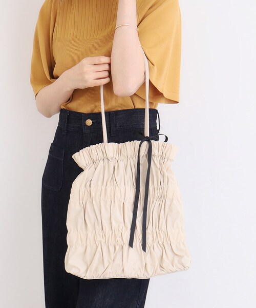 grove（グローブ）の「◆【A4】ギャザーロープリボン付きトート（トートバッグ・レディース・ライトベージュ/ブラック/ライトグレー・00）」の4枚目の写真