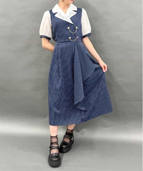 axes femme(アクシーズファム)の「夜空刺繍襟ドッキングワンピース(ワンピース・レディース・チャコールグレー/ミント/ネイビー・FREE)」の3枚目の写真