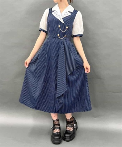 axes femme(アクシーズファム)の「夜空刺繍襟ドッキングワンピース(ワンピース・レディース・チャコールグレー/ミント/ネイビー・FREE)」の10枚目の写真