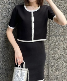clear | バラボタン配色ニット半袖カーディガン[セットアップ可能]≪2024SS新作≫(カーディガン/ボレロ)