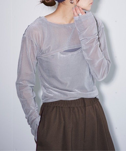 セール】【2点セット】ベロアレイヤードトップス（Tシャツ