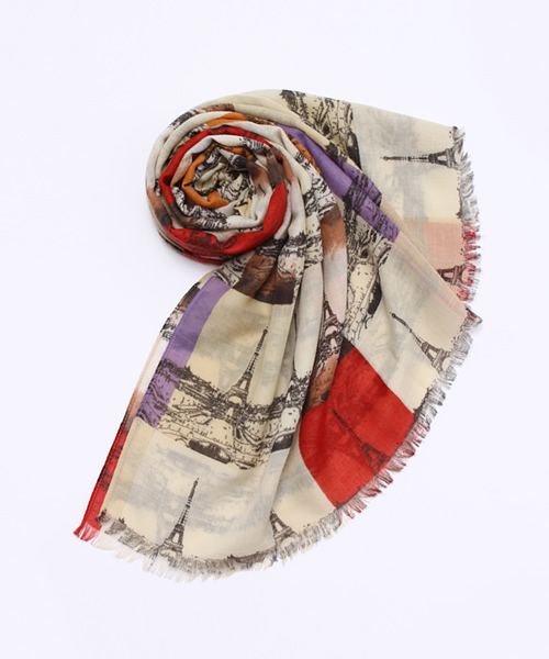 SIMONE LIST（シモーヌリスト）の「エッフェルタワーストール（ストール/ショール・レディース・ライトグリーン/レッド/ブルー・FREE）」の3枚目の写真