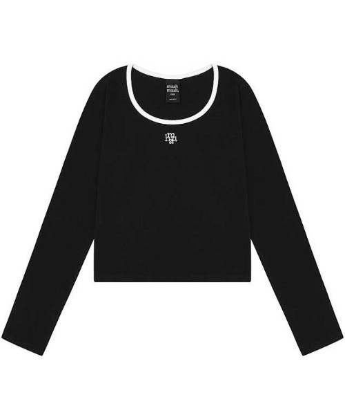 muahmuah(ムーアムーア)の「A'GEM/9 × .kom 『muah muah/ムーアムーア』 LOGO STITCH ROUND COLORING LONG SLEEVE/ロゴステッチラウンドネックカラリングロングシャツ(Tシャツ/カットソー・レディース・ブラック/ホワイト/ピンク・FREE)」の15枚目の写真