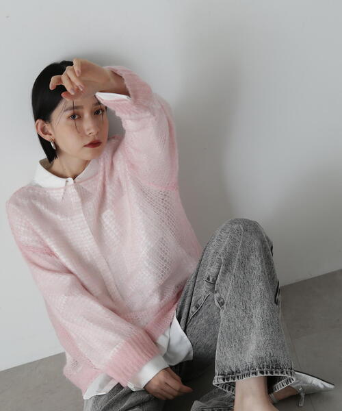 N.（N. Natural Beauty Basic）（エヌエヌナチュラルビューティーベーシック）の「◆透かし編みモヘヤ混ニット（ニット/セーター・レディース・ベージュ/グリーン/ピンク/イエロー・MEDIUM）」の21枚目の写真