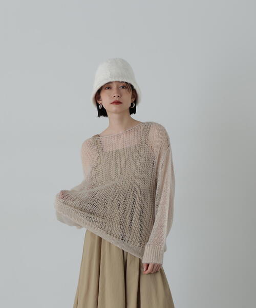 N.（N. Natural Beauty Basic）（エヌエヌナチュラルビューティーベーシック）の「◆透かし編みモヘヤ混ニット（ニット/セーター・レディース・ベージュ/グリーン/ピンク/イエロー・MEDIUM）」の2枚目の写真