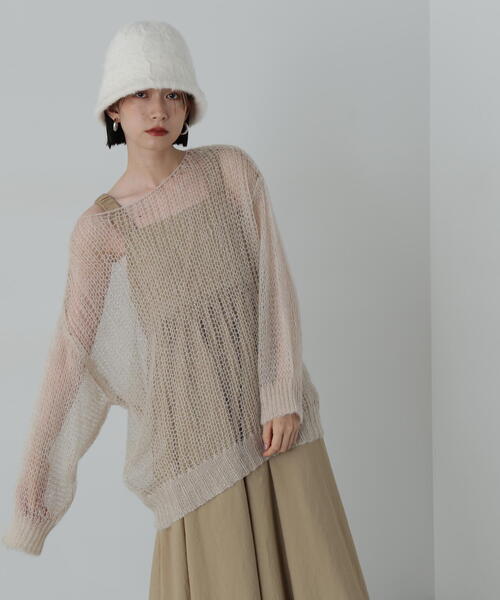 N.（N. Natural Beauty Basic）（エヌエヌナチュラルビューティーベーシック）の「◆透かし編みモヘヤ混ニット（ニット/セーター・レディース・ベージュ/グリーン/ピンク/イエロー・MEDIUM）」の5枚目の写真